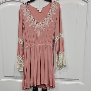 Forever 21 Blush Long Sleeve Dress with Lace